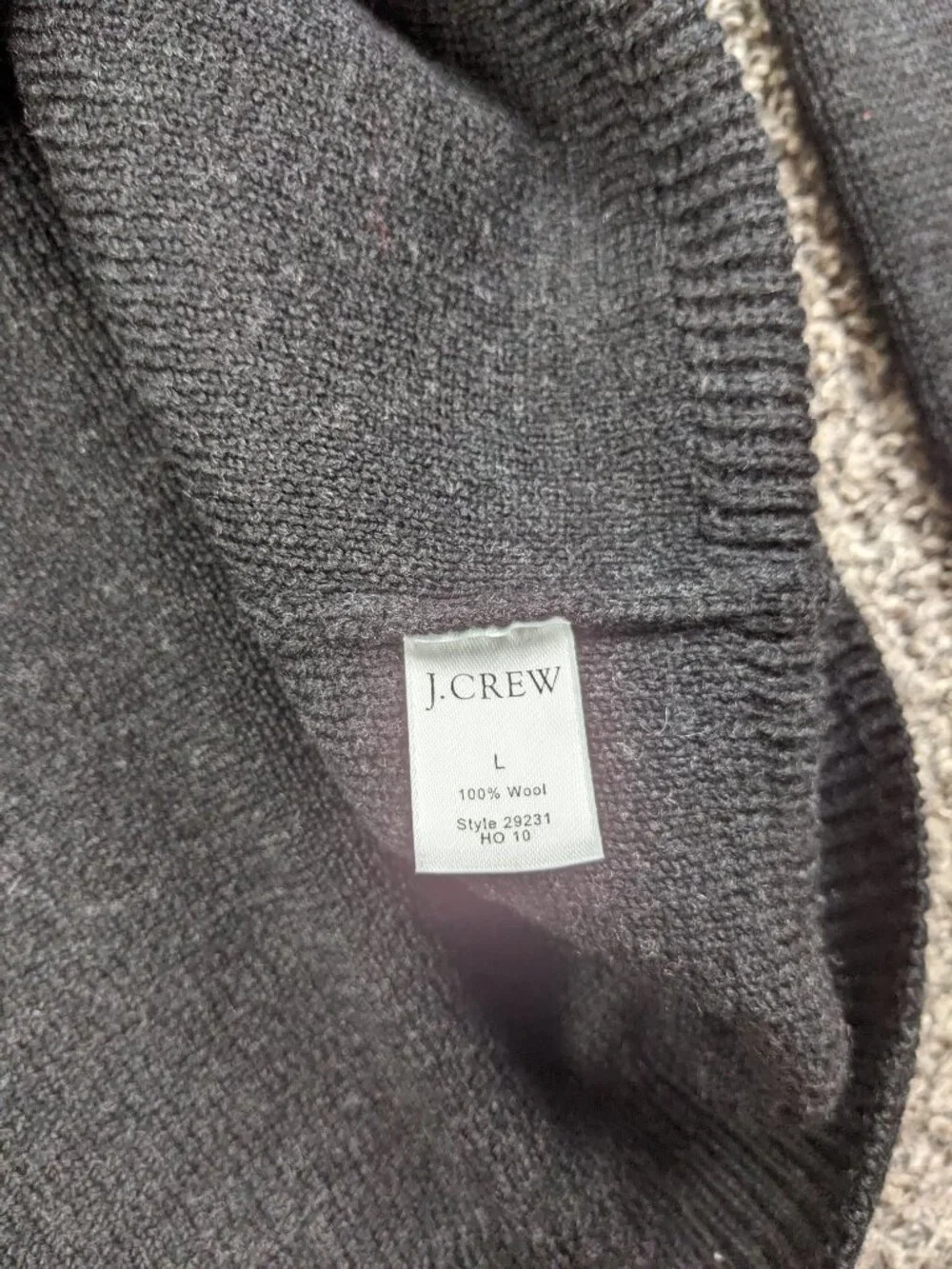 J Crew Sweater 100% Wool Shawl Polo 1/4 Button Black Gray Mens Large
